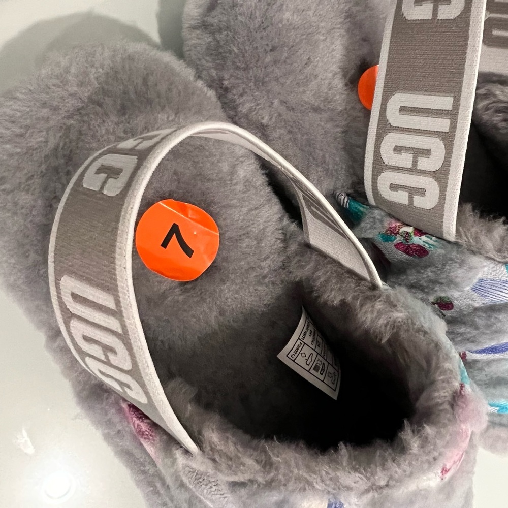 UGG FLUFF YEAH TIGER FLOWER
LIGHT GRAY WOOL SLIPPERS SANDALS SIZE 7 - Picture 9 of 12